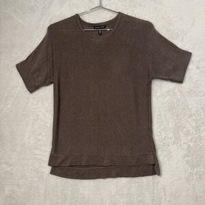 Eileen Fisher Tencel Silk Blend Short Sleeve Top Brown Thick Knit Size XS